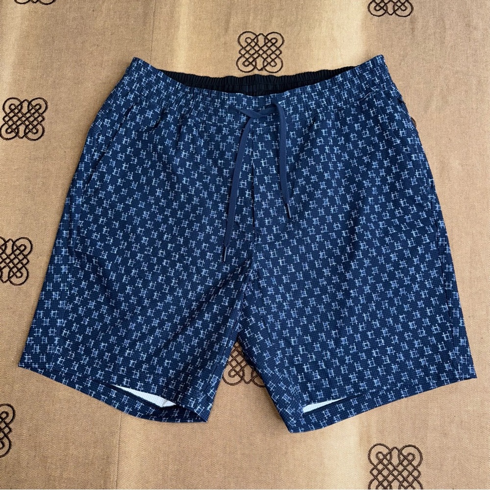 Lululemon Men'S Bowline Short Ikat Check White Tue Navy Size L - Picture 2 of 16